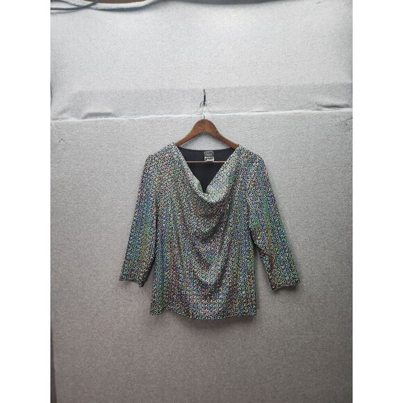 VTG Coco Bianco Womens Sparkly Metallic Multicolor Top W/ Cowl Neck 3/4 Sleeves - Picture 1 of 4